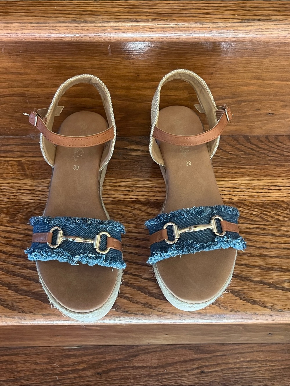 Patrizia European Denim & Tan Wedge Sandals for Women